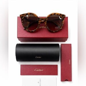 Cartier Havana Silver/Brown/Tortoiseshell Sunglasses - NEW Full Set